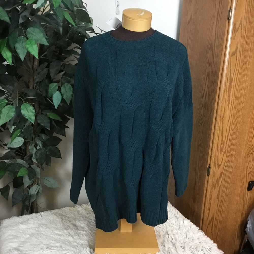 J Jill Chenille Large peacock (green) drop shoulder long sleeve sweater